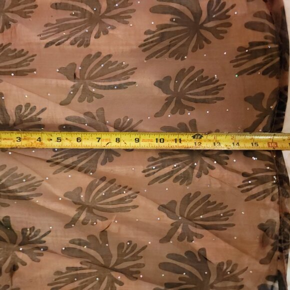 Elegant Copper Silk and Velvet Palm Print Scarf - Picture 7 of 8